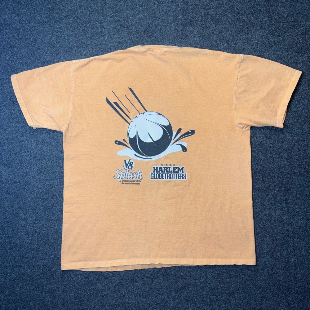 Authentic Pigment T-Shirt Mens L Orange Harlem Globetrotters V8 Splash Promo Tee